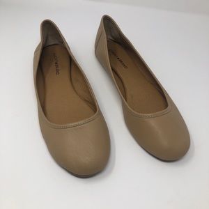 Lucky Brand Leather Eaden Flats Womens 12 Beige Nude 12 Ballet Round Toe Shoes
